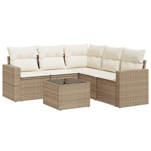 vidaXL 6-delige Loungeset met kussens poly rattan beige