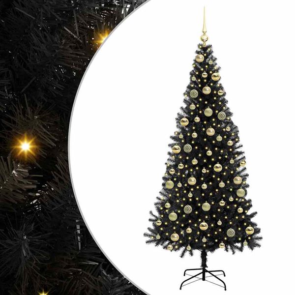 vidaXL Kerstboom met 300 LED met standaard Zwart 210 cm PVC