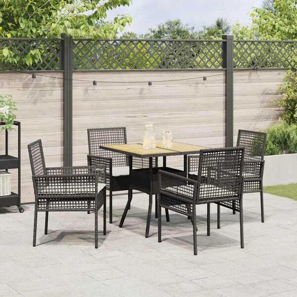 vidaXL Tuin eettafelset 5 pcs Zwart poly rattan