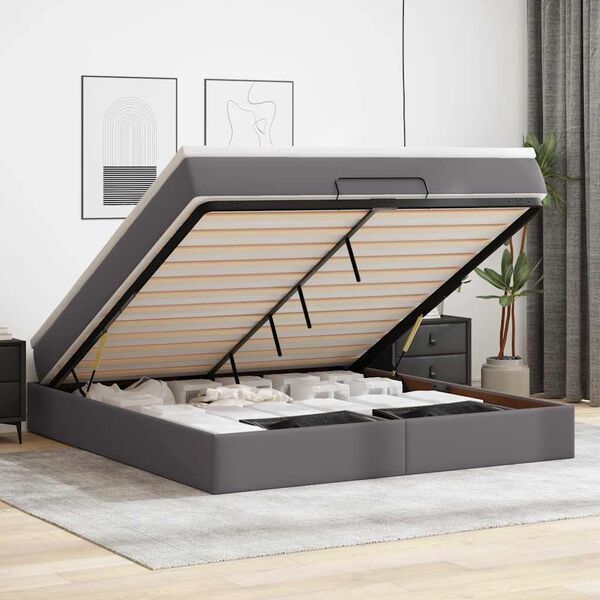 vidaXL Ottoman bed met matras 160x200cm kunstleer grijs