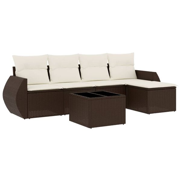 vidaXL 6-delige Loungeset met kussens poly rattan bruin