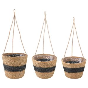 vidaXL Zeegras Plantenmanden 3 pcs Naturel en Zwart &Oslash;26 x 19 cm