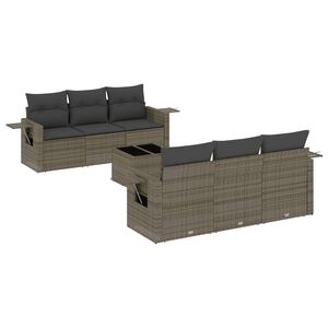 vidaXL 7-delige Loungeset met kussens poly rattan grijs