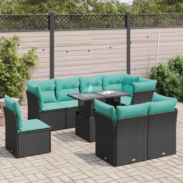 vidaXL 9-delige Loungeset met kussens poly rattan acacia zwart