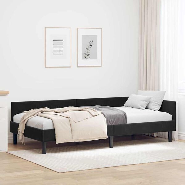 vidaXL Hoekbedframe met hoofdeinde Zwart 90 cm x 200 cm Fluweel