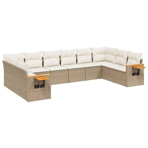 vidaXL 10-delige Loungeset met kussens poly rattan beige