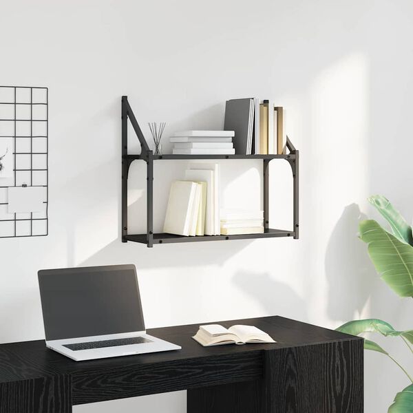 vidaXL Wandplank met plank Zwart eiken 60 x 21 x 51 cm Bewerkt hout