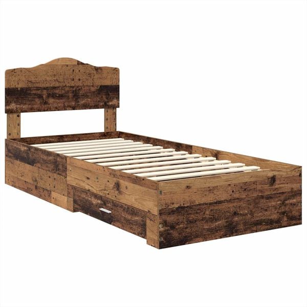 vidaXL Bedframe met hoofdeinde Oudhout 90 x 200 cm Bewerkt hout