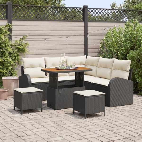 vidaXL Tuin Sofa Set met kussen met opslag 8 pcs Zwart en Cr&egrave;me