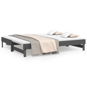 vidaXL Slaapbank uitschuifbaar massief grenenhout grijs 2x(100x200) cm