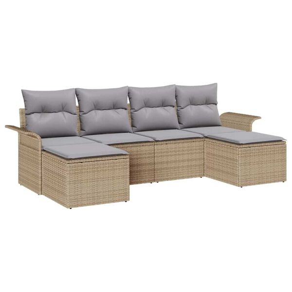 vidaXL Tuin Sofa Set met opslag 6 pcs Beige poly rattan