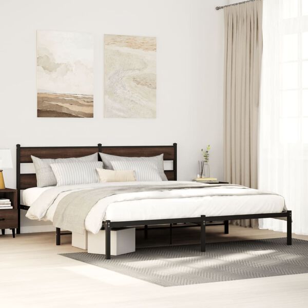 vidaXL Bedframe met hoofdbord zonder matras bruin eiken 200x200 cm