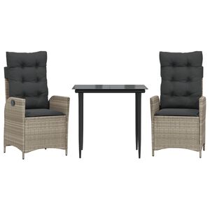 vidaXL 3-delige Tuinset met kussens poly rattan lichtgrijs