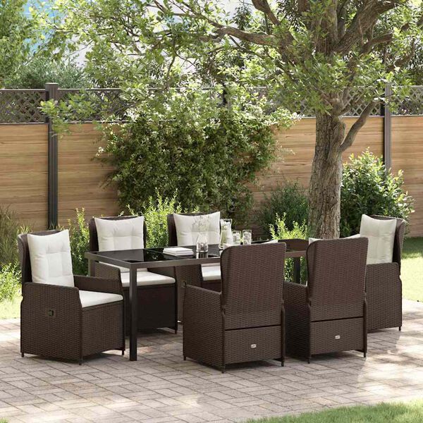 vidaXL Tuin eettafelset 7 pcs Bruin poly rattan