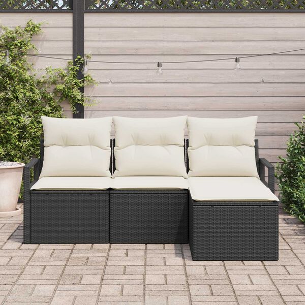 vidaXL Bankstel met kussen 4 pcs Zwart poly rattan