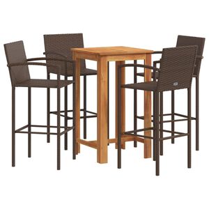 vidaXL 5-delige Tuinbarset massief acaciahout en poly rattan bruin