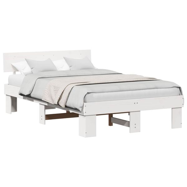 vidaXL Bedframe met hoofdeinde Wit 120 x 200 cm Massief grenenhout