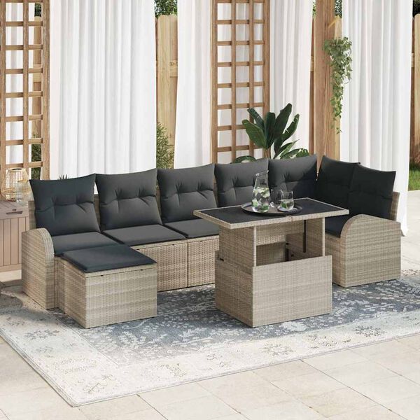 vidaXL Tuin Sofa Set met opslag 8 pcs Lichtgrijs poly rattan