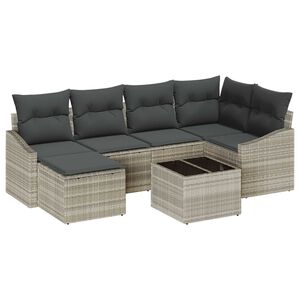 vidaXL Tuin Eetset 7 pcs Lichtgrijs Poly Rattan en Poedergecoat Staal