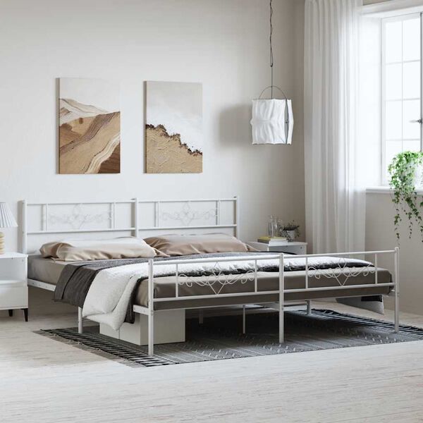 vidaXL Bedframe met hoofd- en voeteneinde metaal wit 193x203 cm