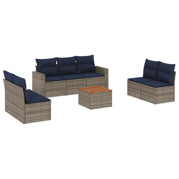 vidaXL 8-delige Loungeset met kussens poly rattan grijs