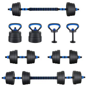 vidaXL 4-in-1 Dumbbell Barbell Kettlebell Set 20 kg Zwart en Blauw