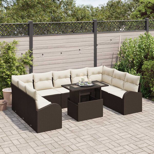 vidaXL Tuin Sofa Set met kussen met opslag 10 pcs Bruin Poly riet
