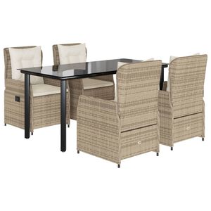 vidaXL 5-delige Tuinset met kussens poly rattan beige