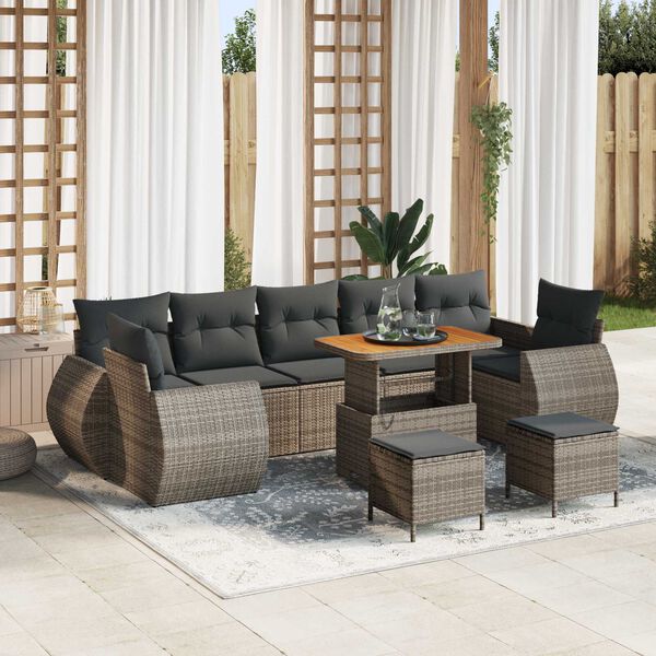 vidaXL Tuin Sofa Set 10 pcs Grijs Poly rattan en gepoedercoat staal