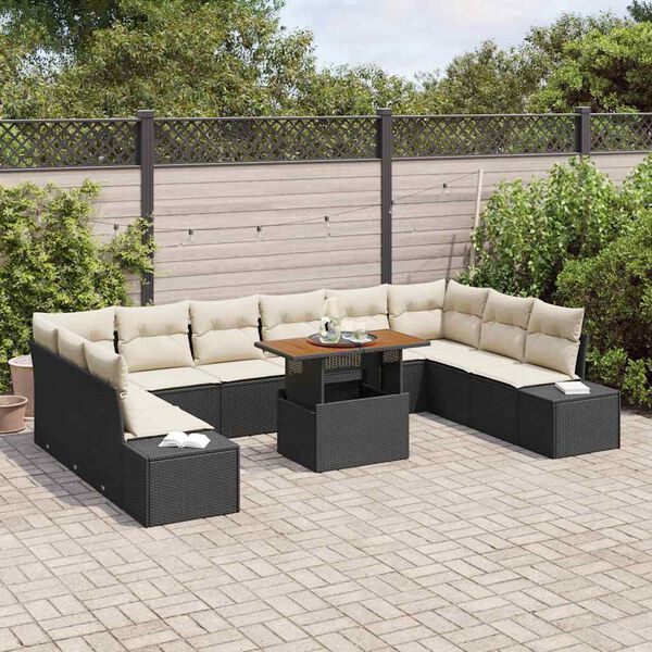 vidaXL Tuin Sofa Set met kussen met kussen 11 pcs Zwart en Cr&egrave;me