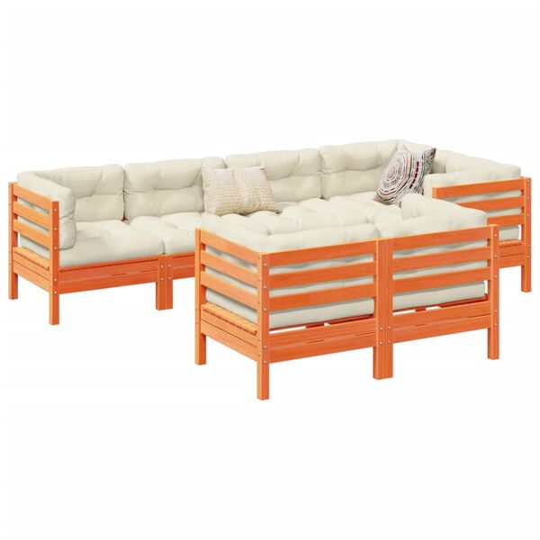 vidaXL 7-delige Loungeset met kussens massief grenenhout wasbruin