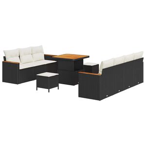 vidaXL Tuinbankenset met kussen 14 pcs Zwart en Cr&egrave;me poly rattan
