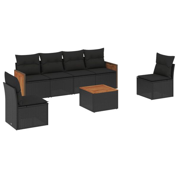 vidaXL 7-delige Loungeset met kussens poly rattan zwart