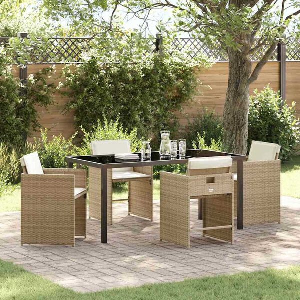 vidaXL Tuin eettafelset 5 pcs Beige poly rattan