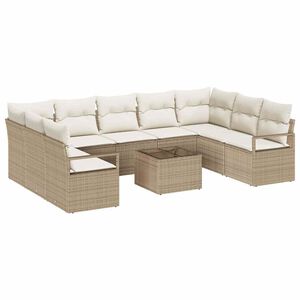 vidaXL Tuinbankenset met kussen 10 pcs Beige en Cr&egrave;me poly rattan