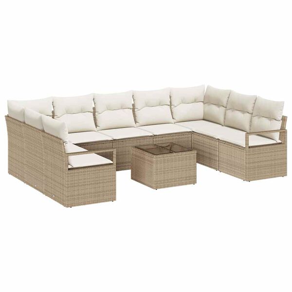 vidaXL Tuinbankenset met kussen 10 pcs Beige en Cr&egrave;me poly rattan