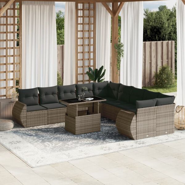 vidaXL 11-delige Loungeset met kussens poly rattan grijs