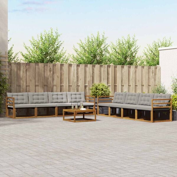 vidaXL Buiten bankenset met kussen 9 pcs Natuurlijk en Lichtgrijs