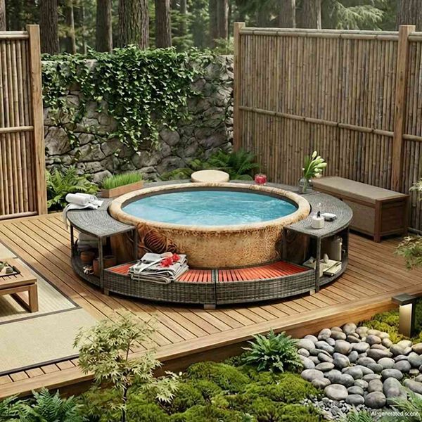 vidaXL Hottub-ombouw poly rattan grijs
