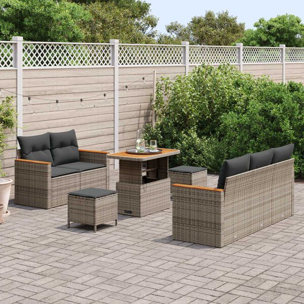 vidaXL Tuinbankenset 8 pcs Grijs poly rattan