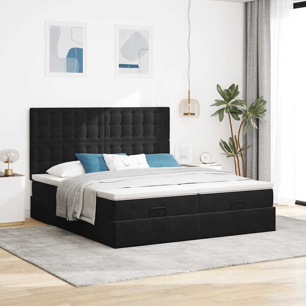 vidaXL Ottoman bed met matrassen 160x200cm fluweel zwart