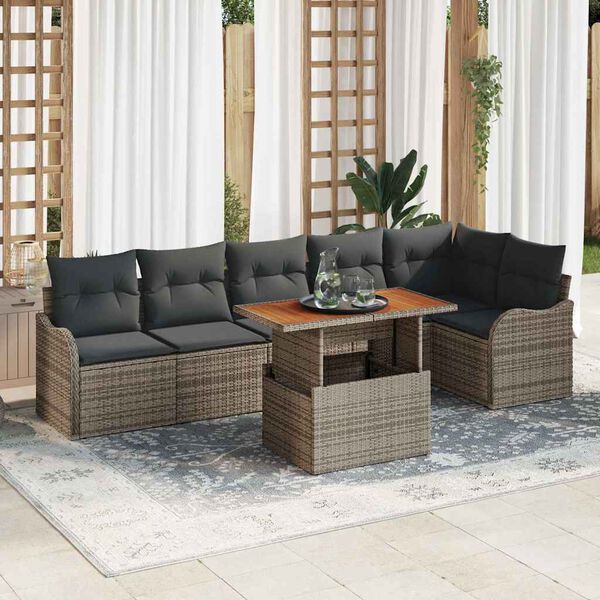 vidaXL Tuin Sofa Set met kussen 7 pcs Grijs