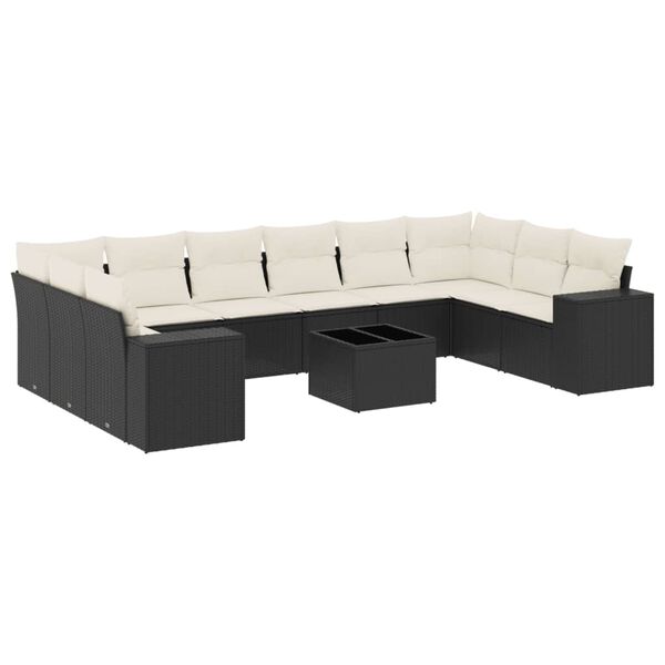 vidaXL 11-delige Loungeset met kussens poly rattan zwart