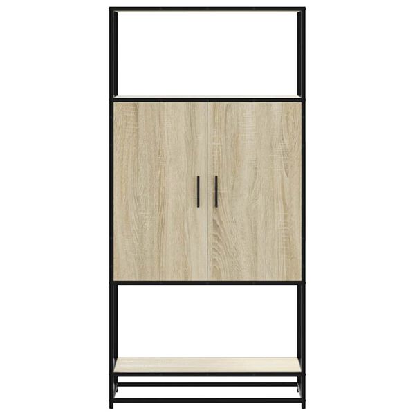 vidaXL Hoge kast 68x35x139 cm bewerkt hout en metaal sonoma eikenkleur