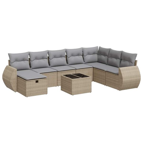 vidaXL 9-delige Loungeset met kussens poly rattan beige