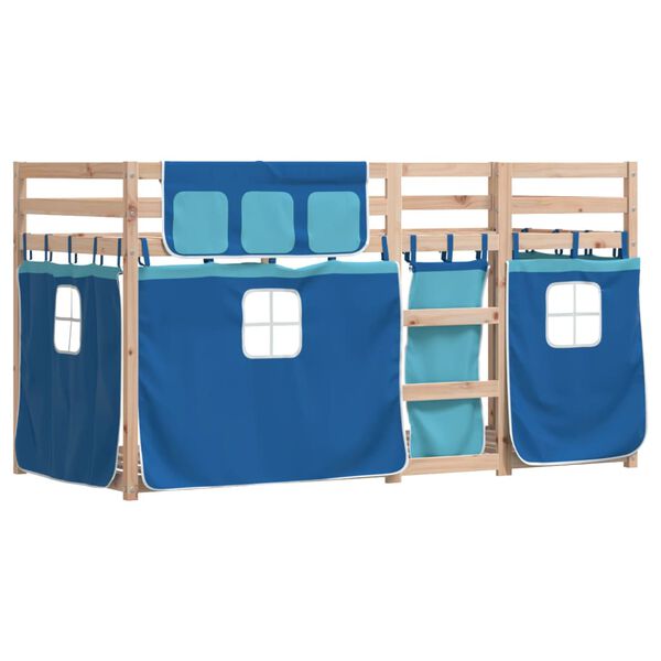 vidaXL Stapelbed met gordijnen 75x190 cm massief grenenhout blauw