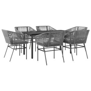 vidaXL 7-delige Tuinset met kussens poly rattan glas grijs