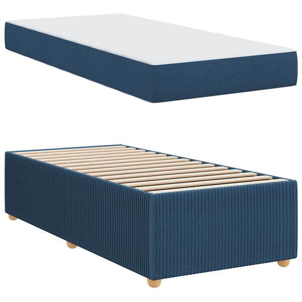 vidaXL Bedframe met matras Blauw 100 x 200 cm Stof