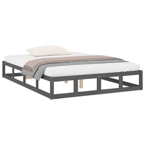 vidaXL Bedframe massief hout grijs 150x200 cm