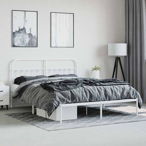 vidaXL Bedframe met hoofdbord metaal wit 160x200 cm